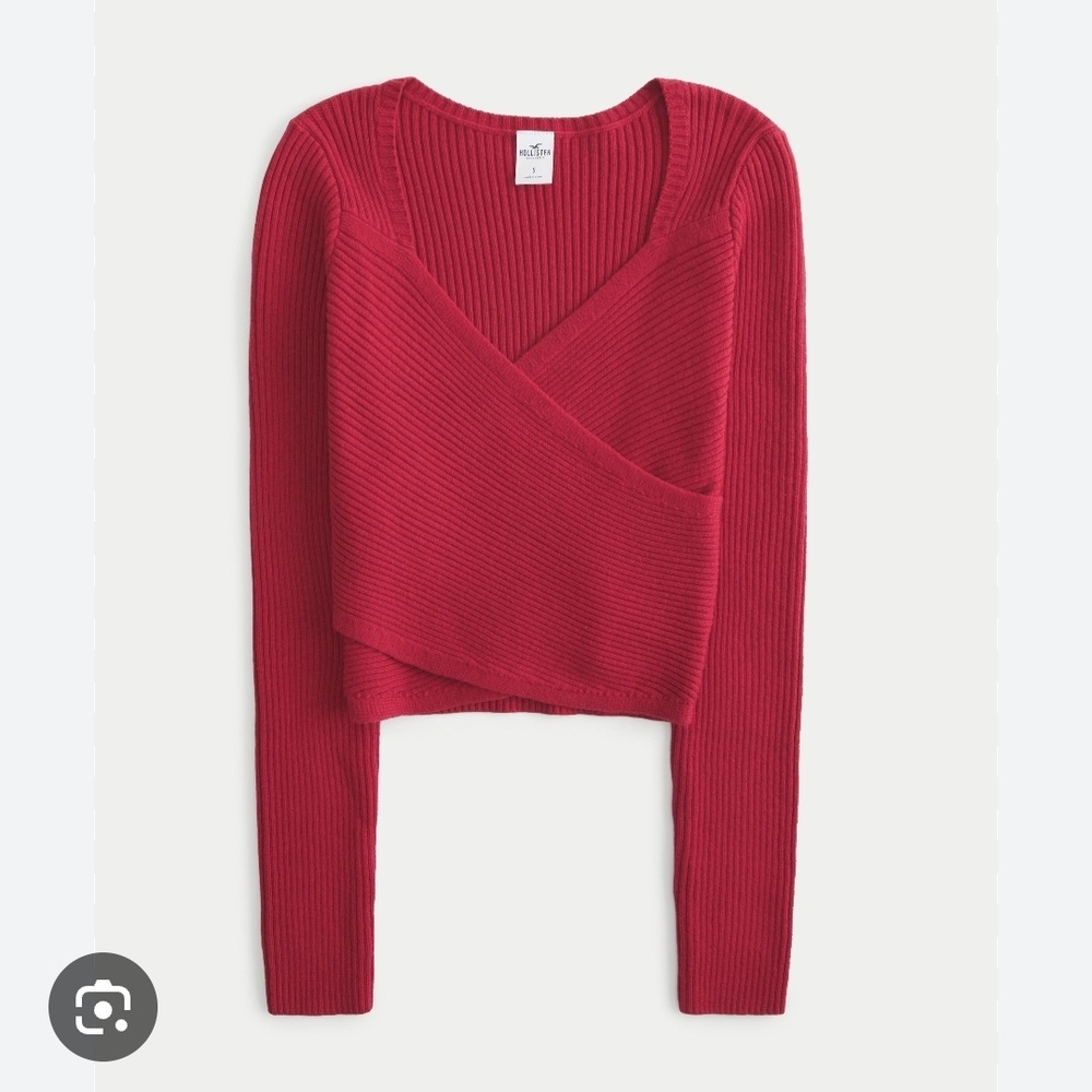 Hollister Red Ribbed Wrap Long Sleeve Top XL